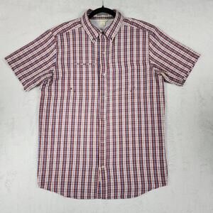 ExOfficio Mens L Shirt Plaid Short Sleeve Vented Fishing Seersucker Burgundy